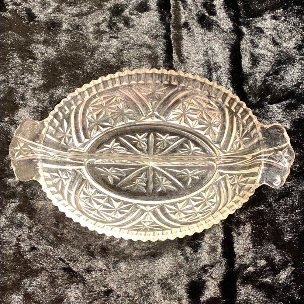 Vintage Anchor Hocking Clear Pressed Glass Divided Relish Dish